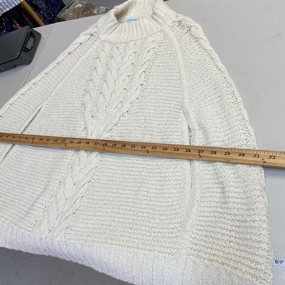 Draper James Ivory Cable Knit Poncho Cape Sweater Women's M/L Merino Wool Alpaca - Picture 6 of 11